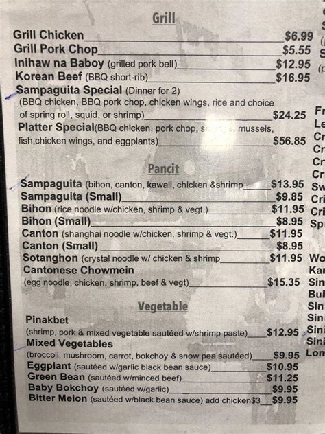 sampaguita village family restaurant menu